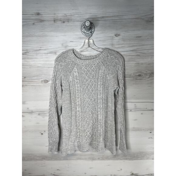 GAP Sweater Womens Small Light Gray Cable Crewneck Pullover Raglan Warm Knit - Picture 1 of 10